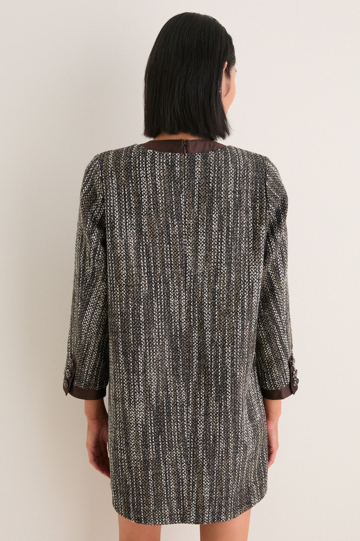 Brown Multi Coco Tweed Bow Dress
