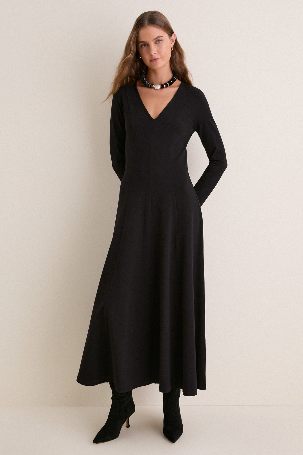 Black Jersey Long Sleeve Agnes Dress
