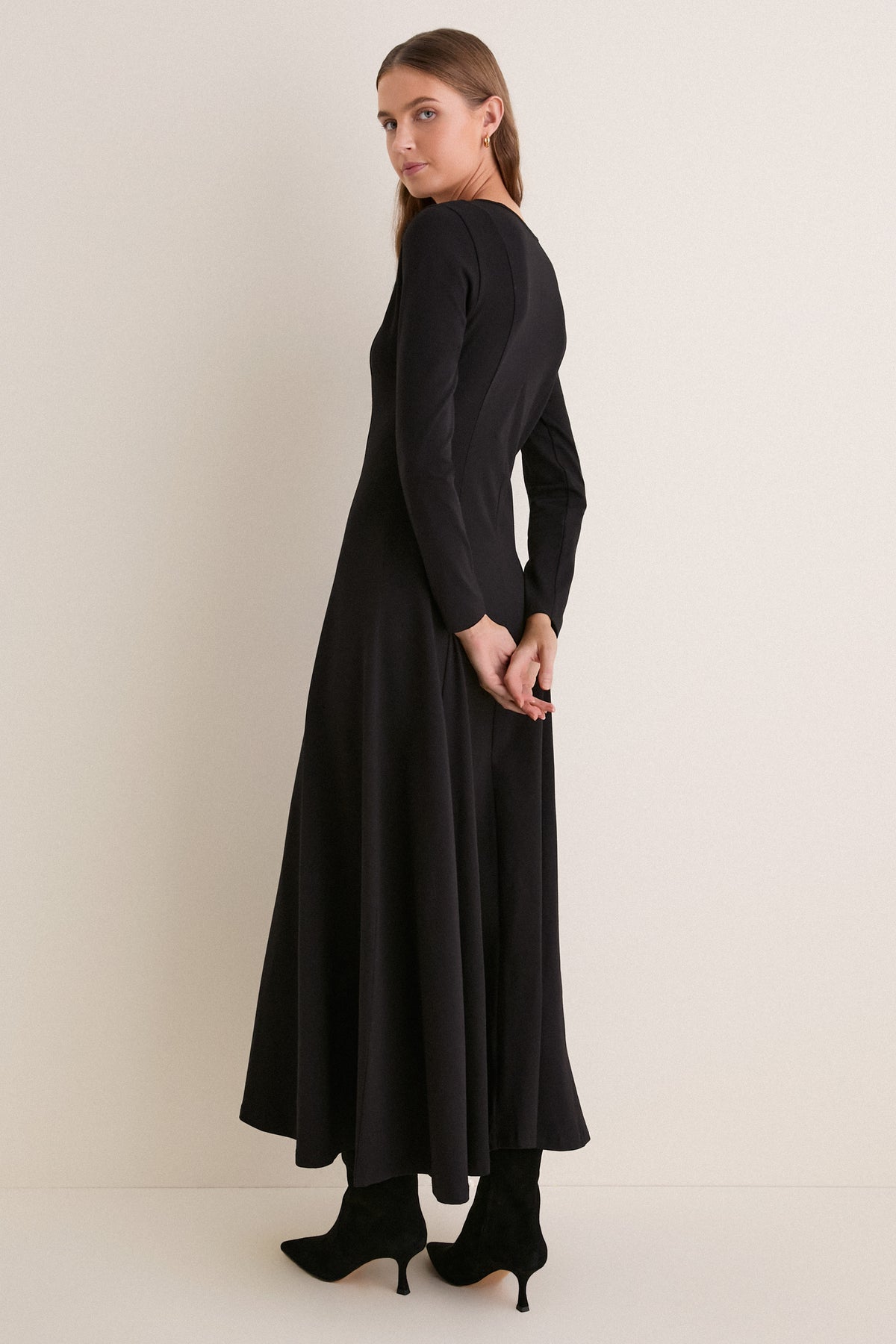 Black Jersey Long Sleeve Agnes Dress