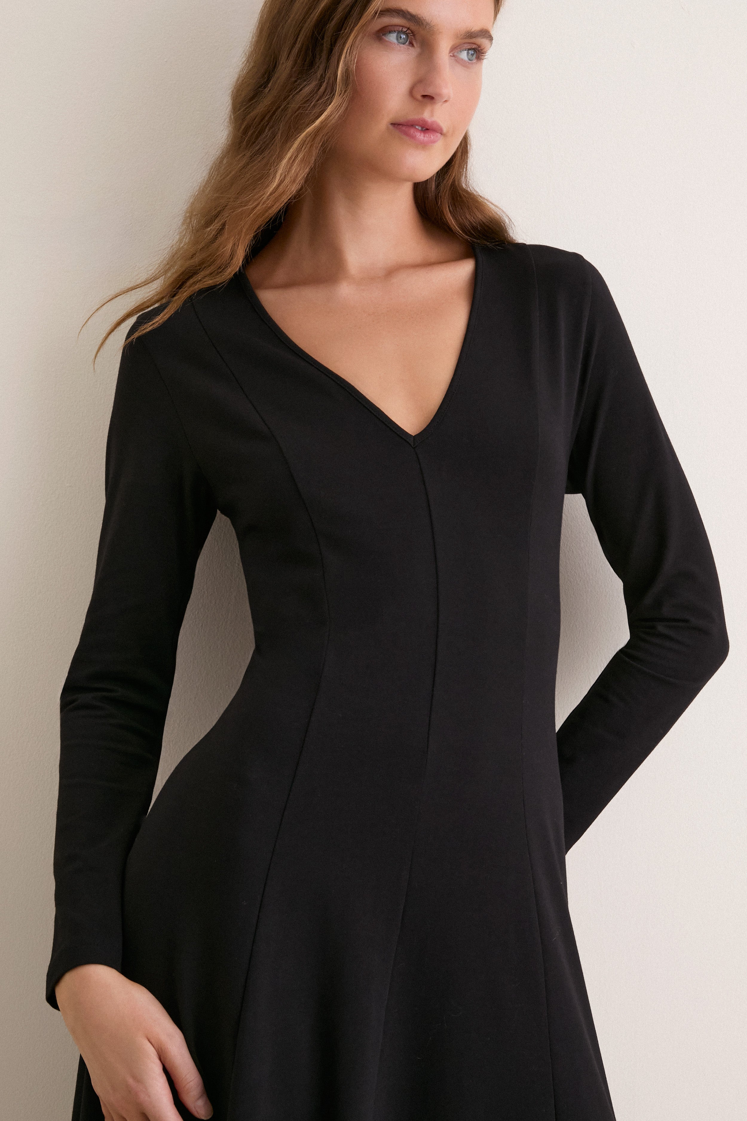 Black Jersey Long Sleeve Agnes Dress