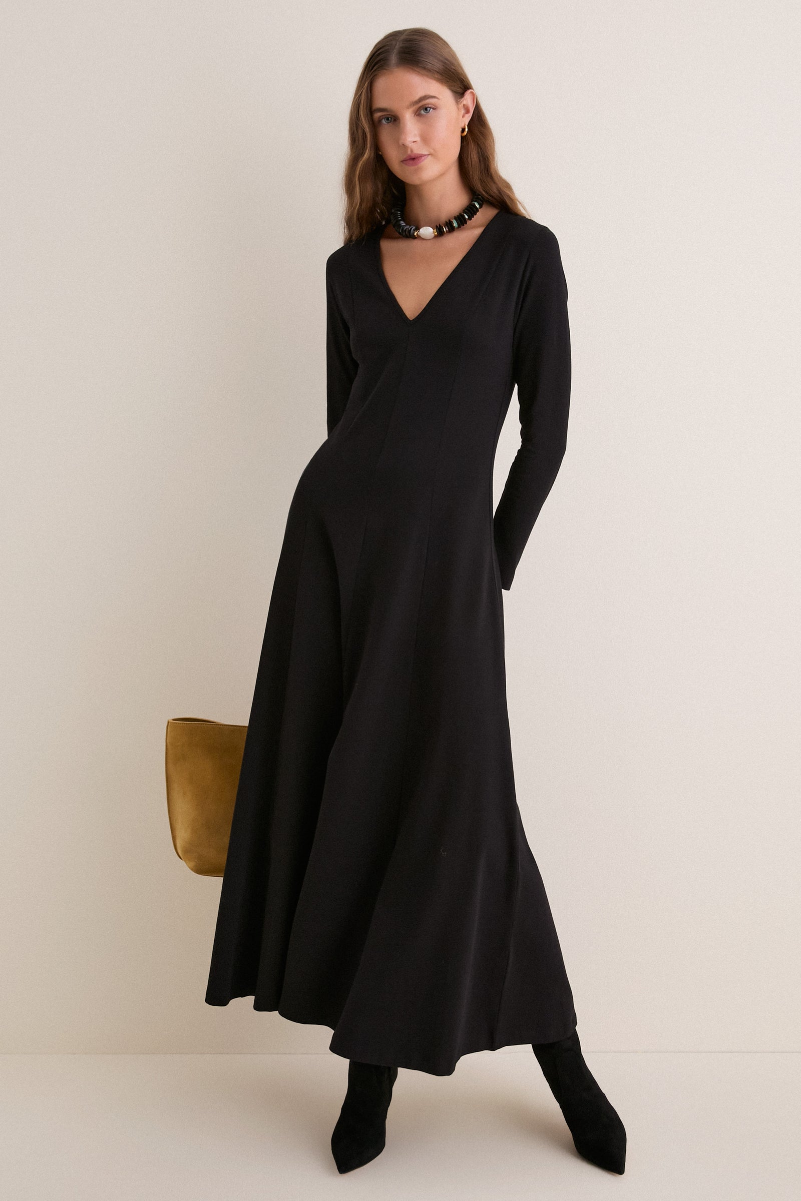 Black Jersey Long Sleeve Agnes Dress