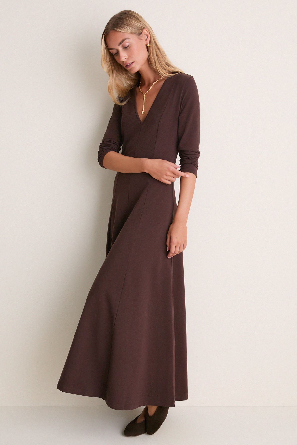 Espresso Jersey Long Sleeve Agnes Dress
