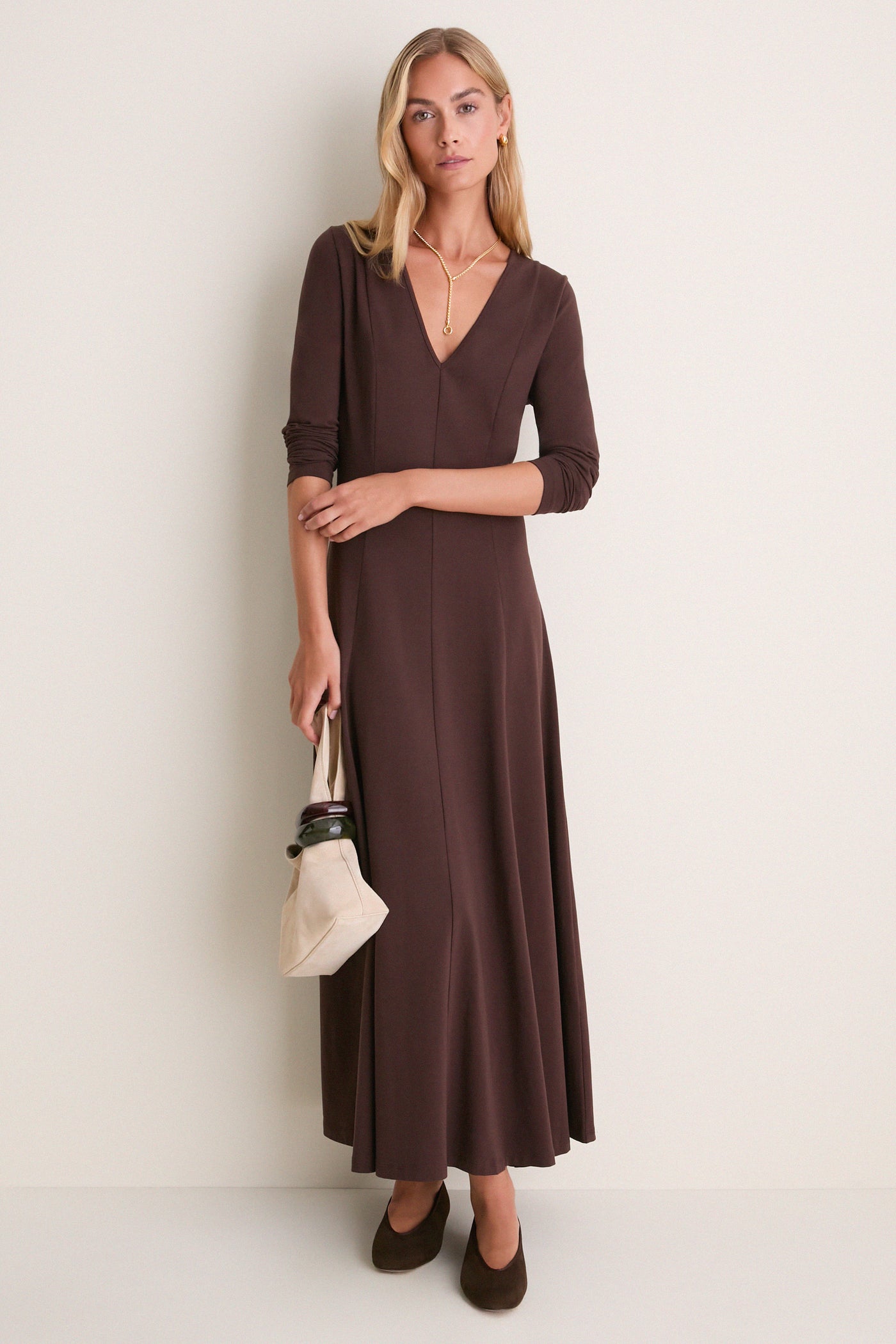 Espresso Jersey Long Sleeve Agnes Dress