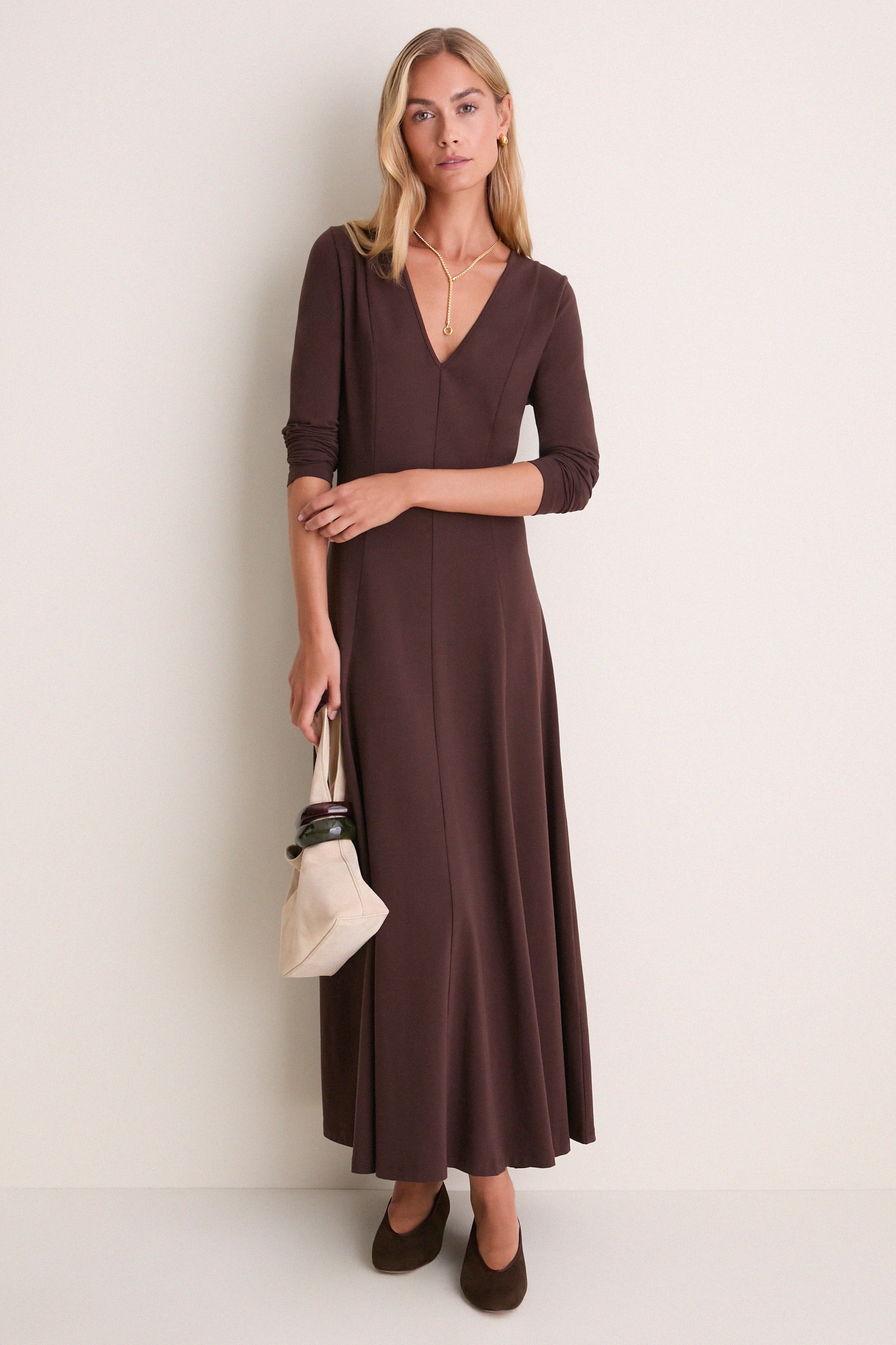 Espresso Jersey Long Sleeve Agnes Dress