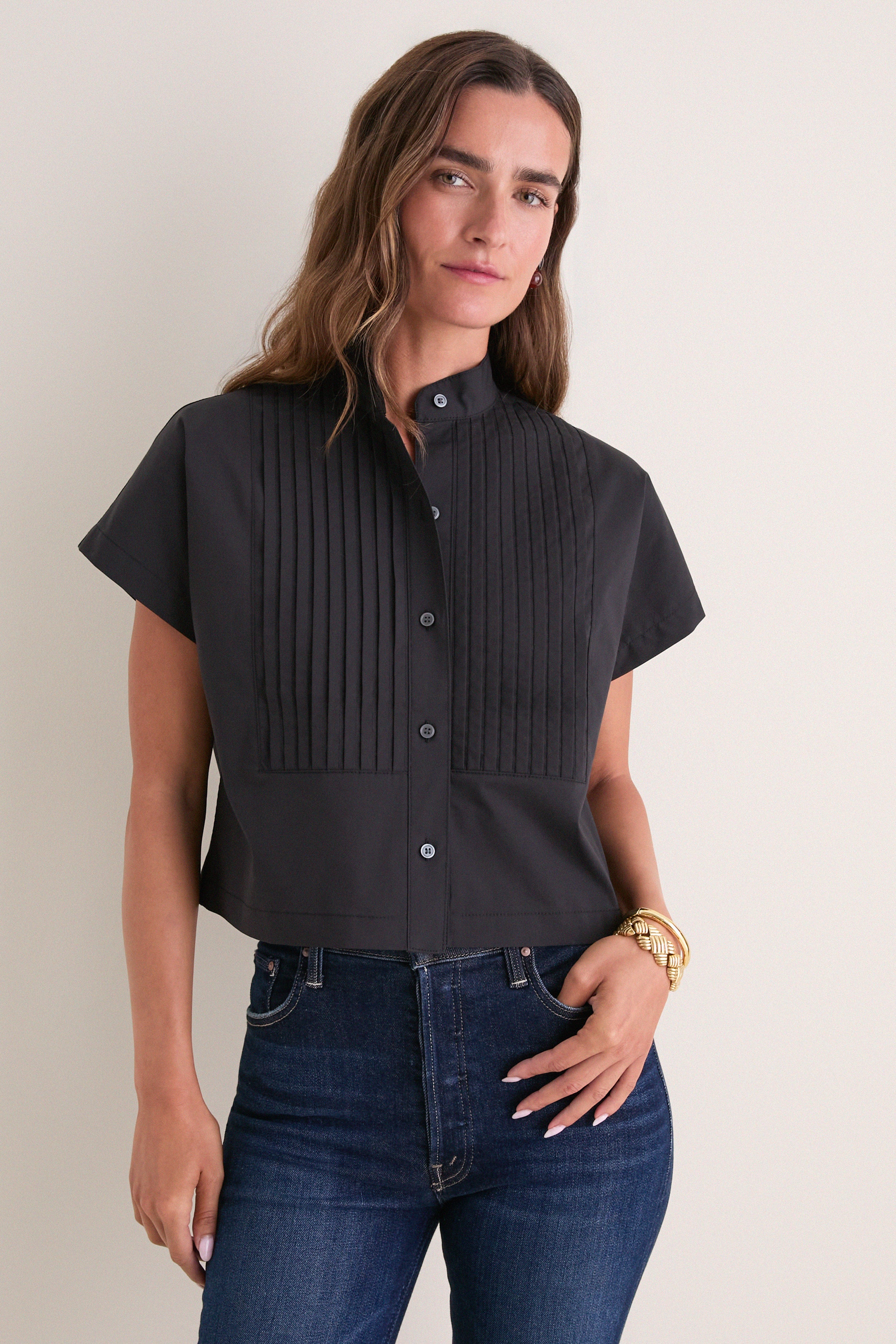 トップス Heti Unikko /co poplin blouse Black Cotton Poplin Pintuck Avery Shirt | Tuckernuck