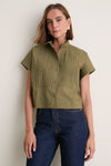 Olive Cotton Poplin Pintuck Avery Shirt