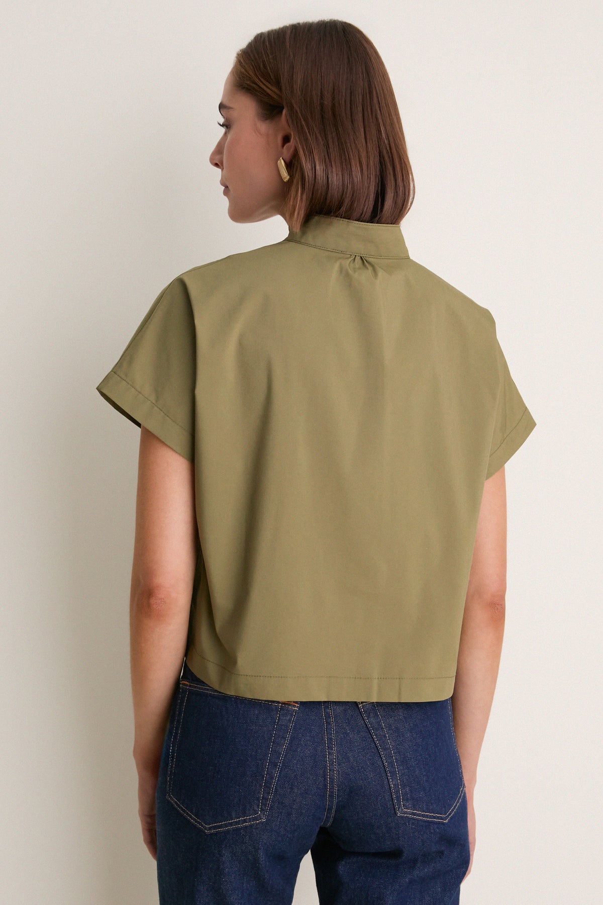 Olive Cotton Poplin Pintuck Avery Shirt