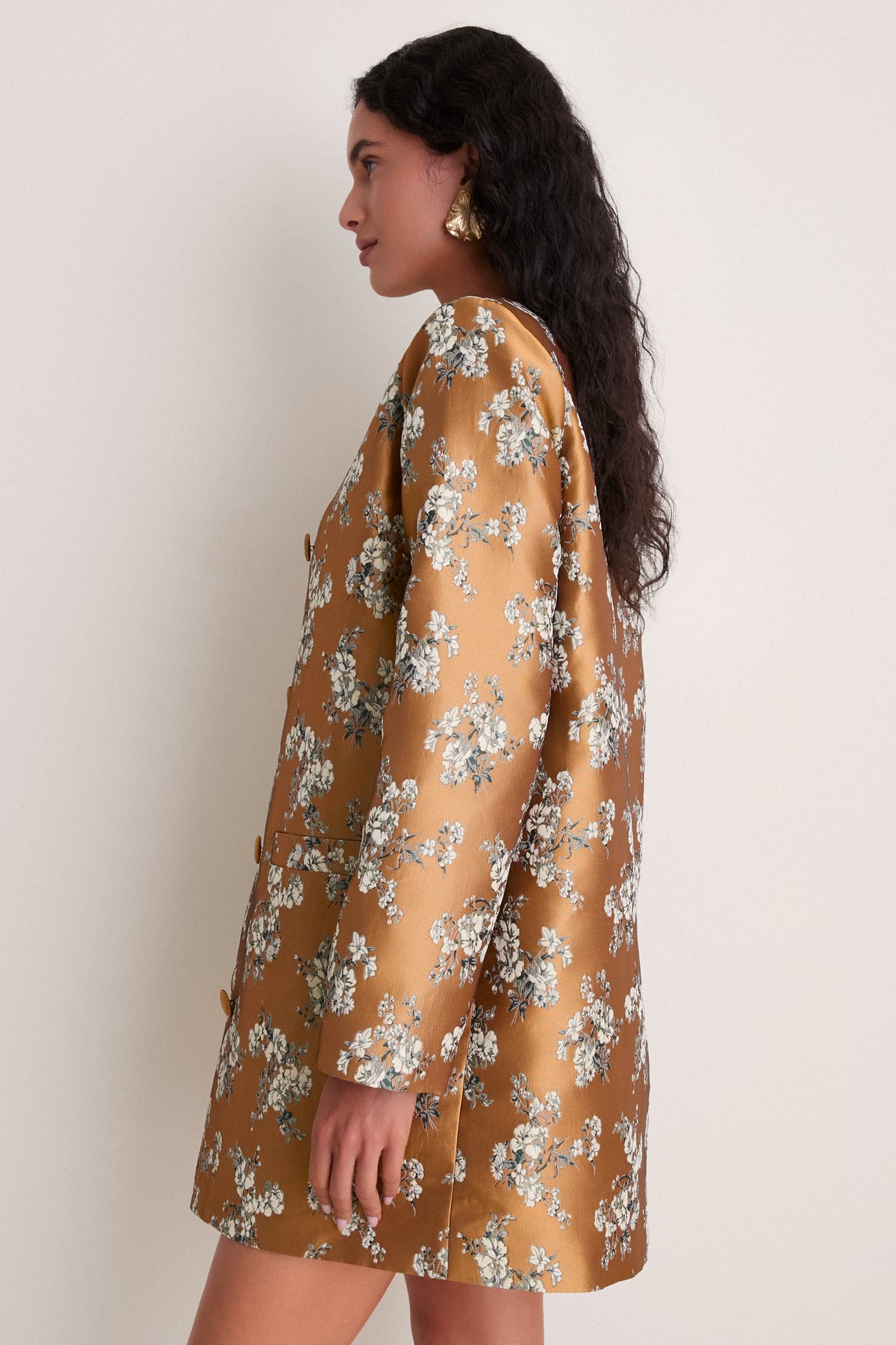 Gilded Blossom Jacquard Mid-Length Callas Coat