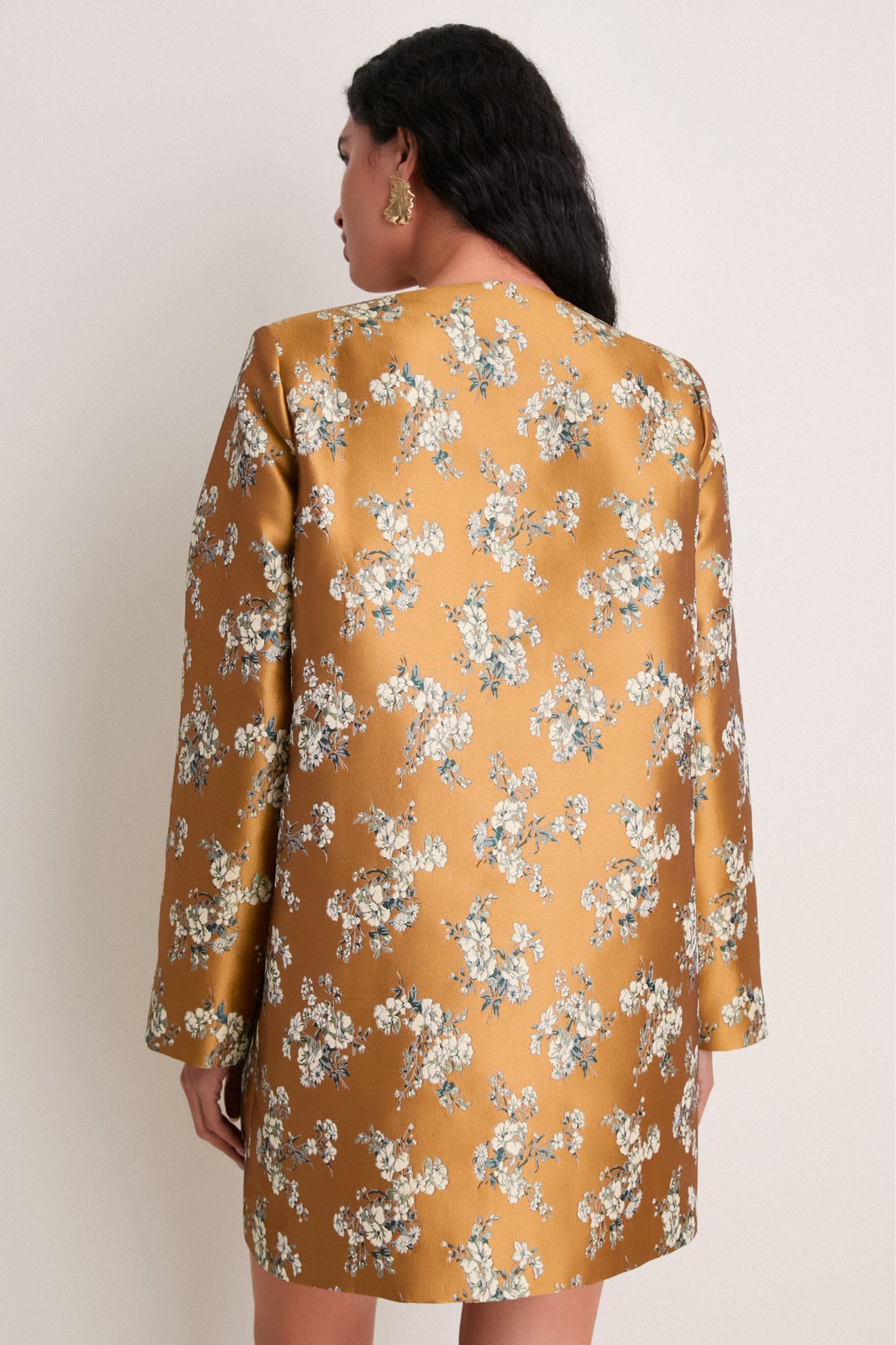 Gilded Blossom Jacquard Mid-Length Callas Coat