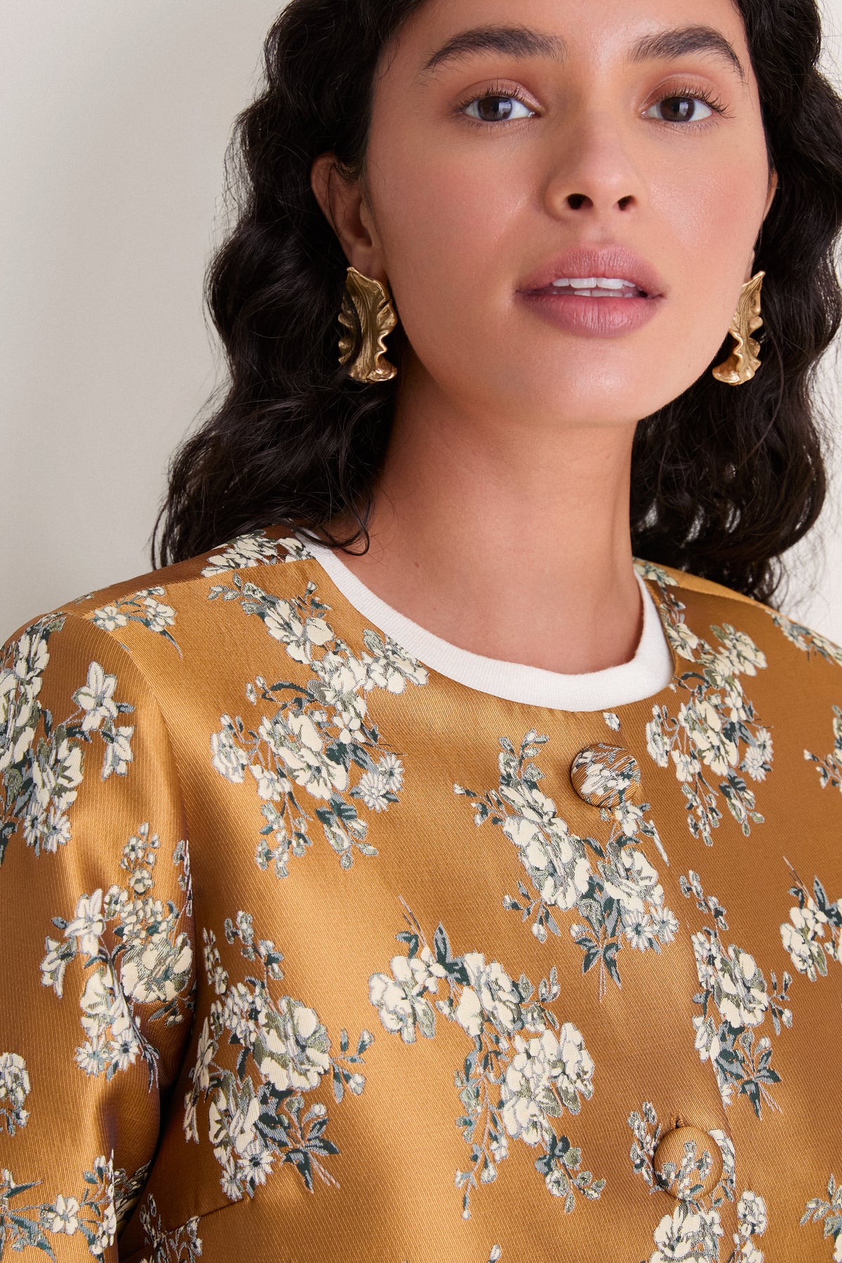 Gilded Blossom Jacquard Mid-Length Callas Coat