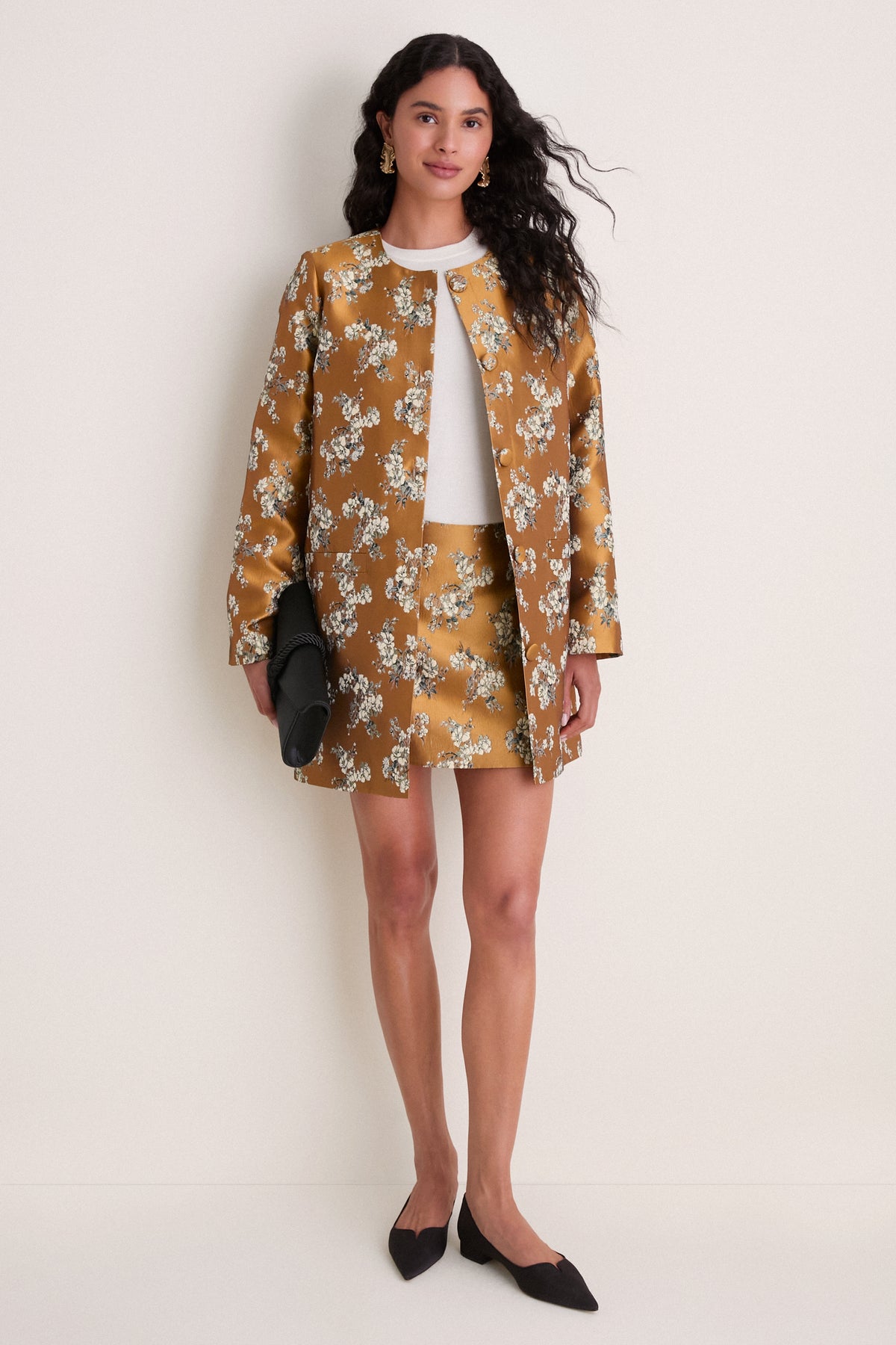Gilded Blossom Jacquard Mid-Length Callas Coat