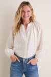Ivory Flocked Dot Sawyer Blouse