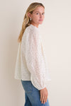 Ivory Flocked Dot Sawyer Blouse