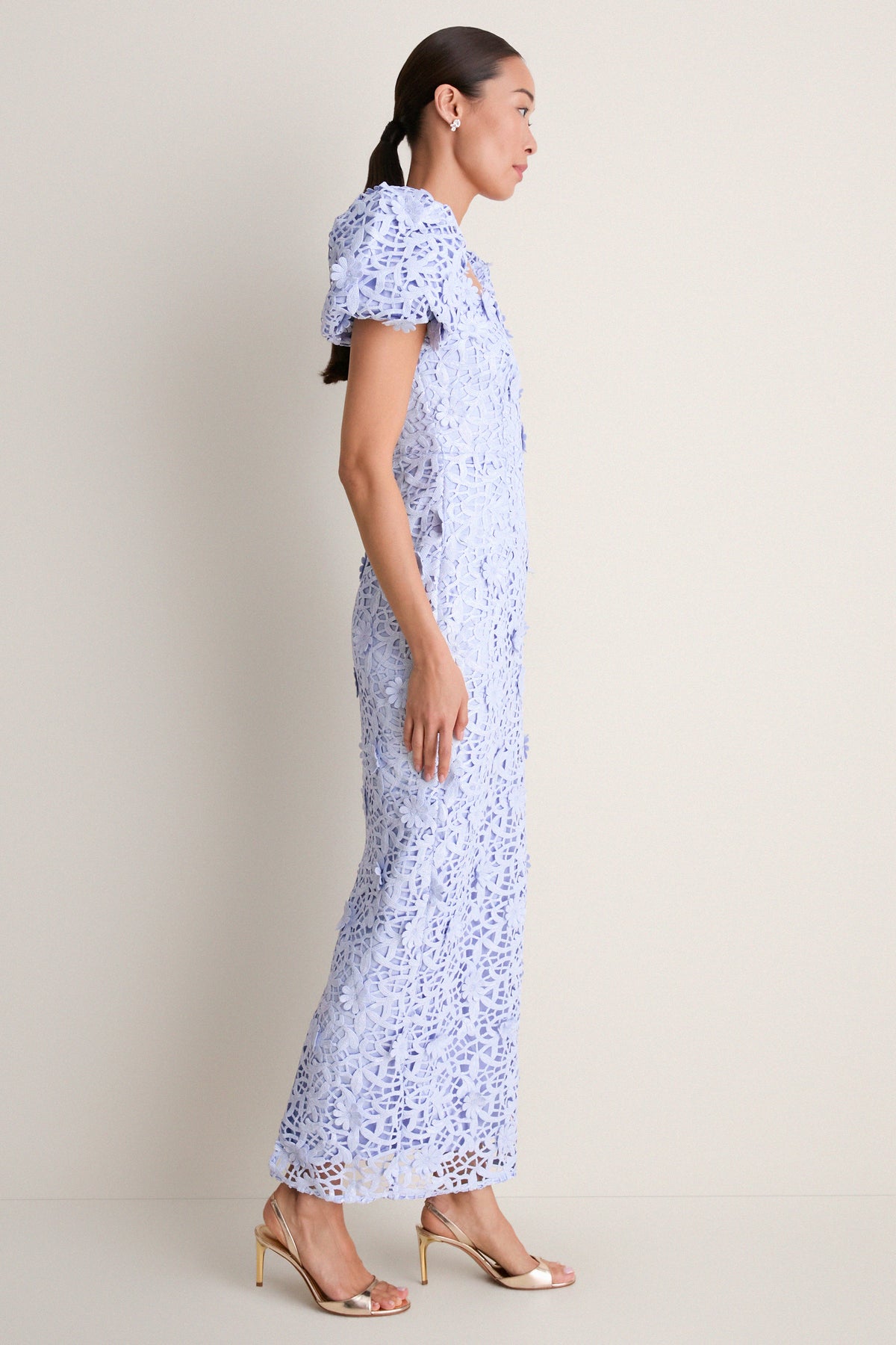 Ice Blue Magnella Puff Sleeve Maxi Dress