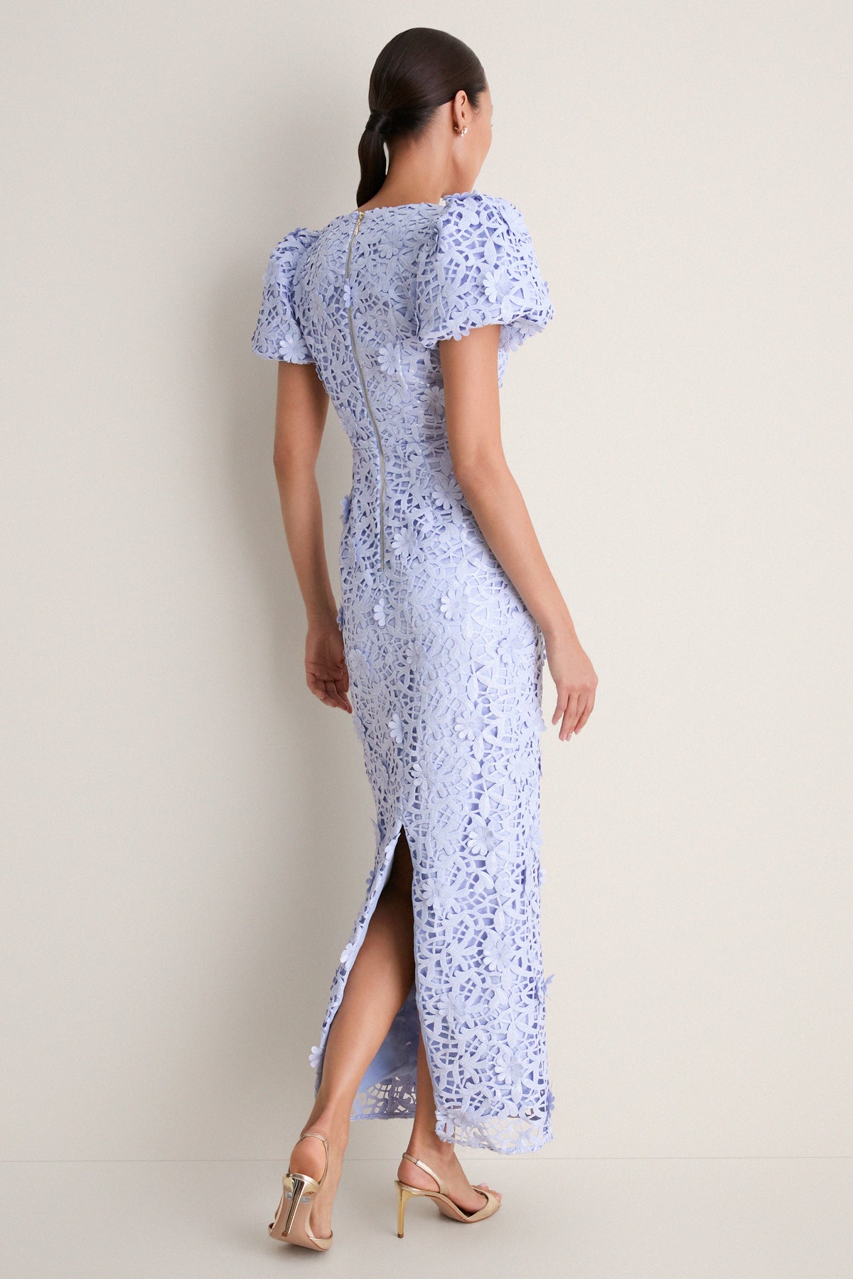 Ice Blue Magnella Puff Sleeve Maxi Dress