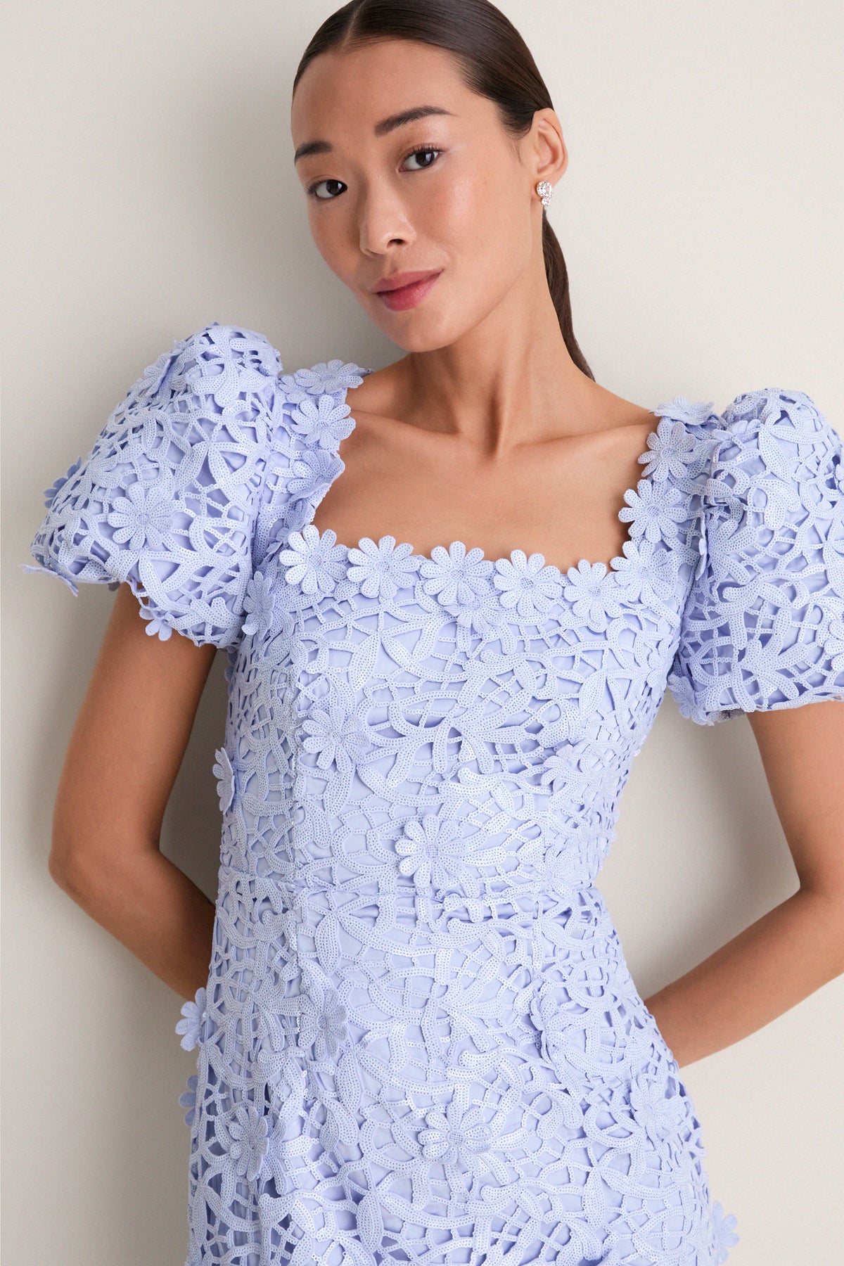 Ice Blue Magnella Puff Sleeve Maxi Dress