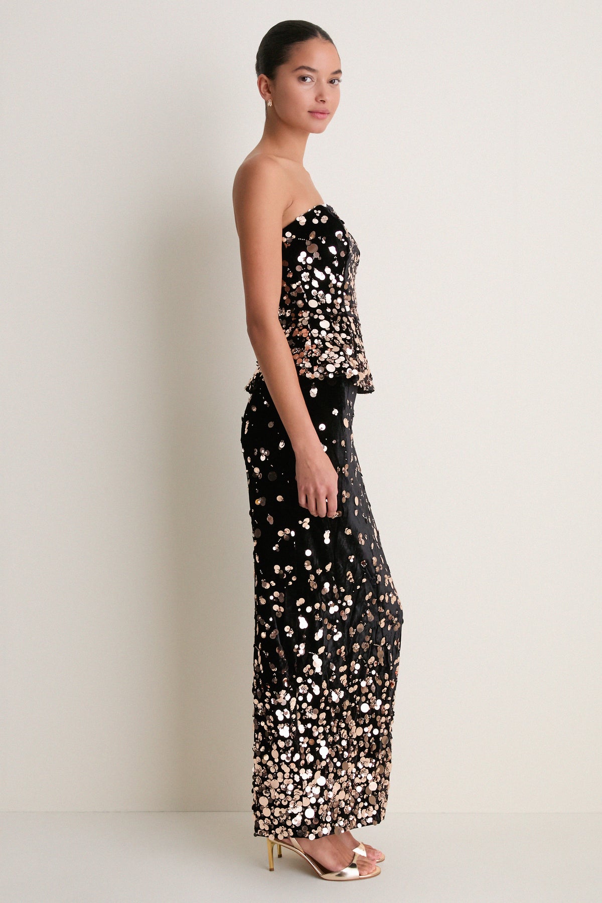 Black and Gold Primelle Top and Maxi Skirt Set
