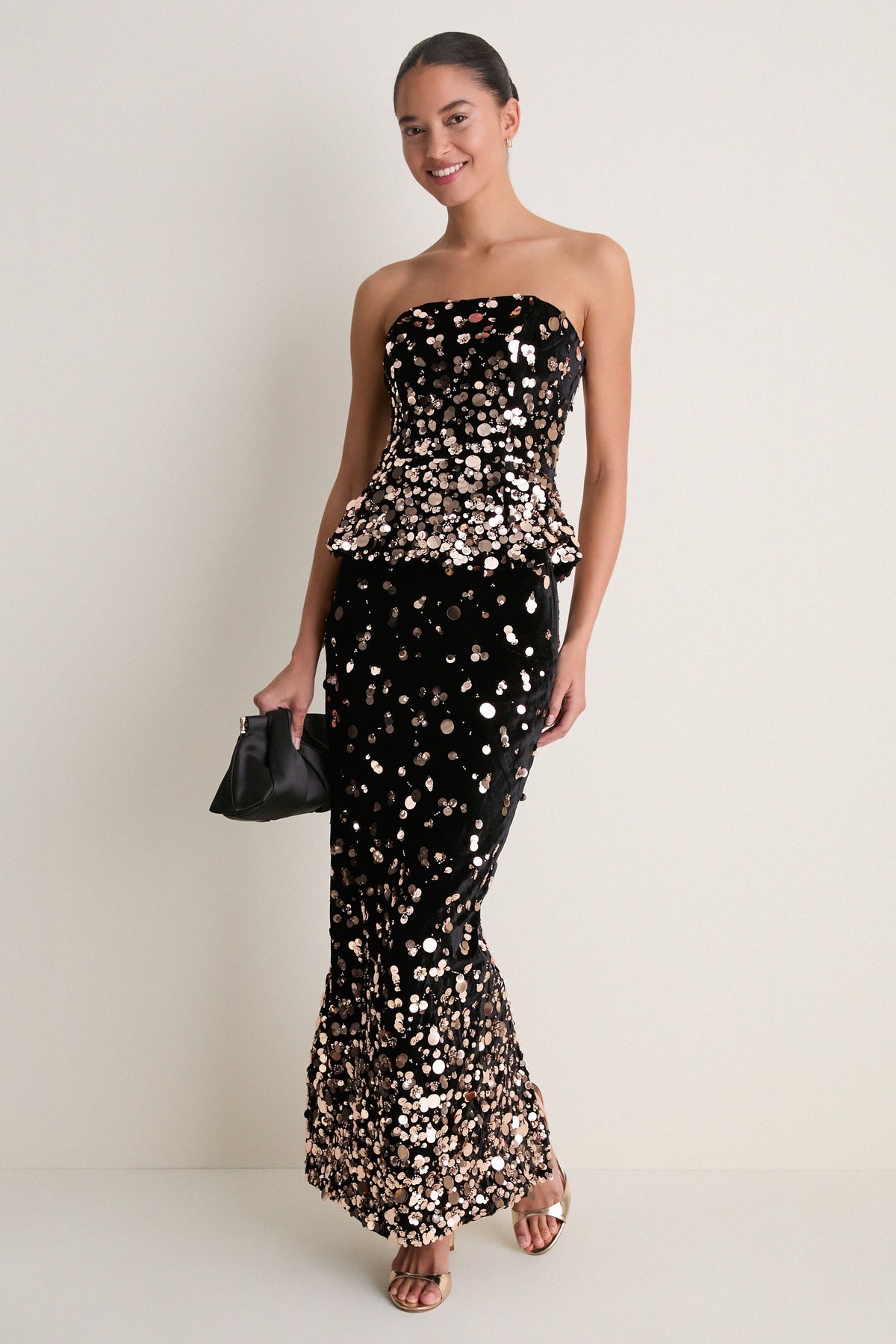 Black and Gold Primelle Top and Maxi Skirt Set