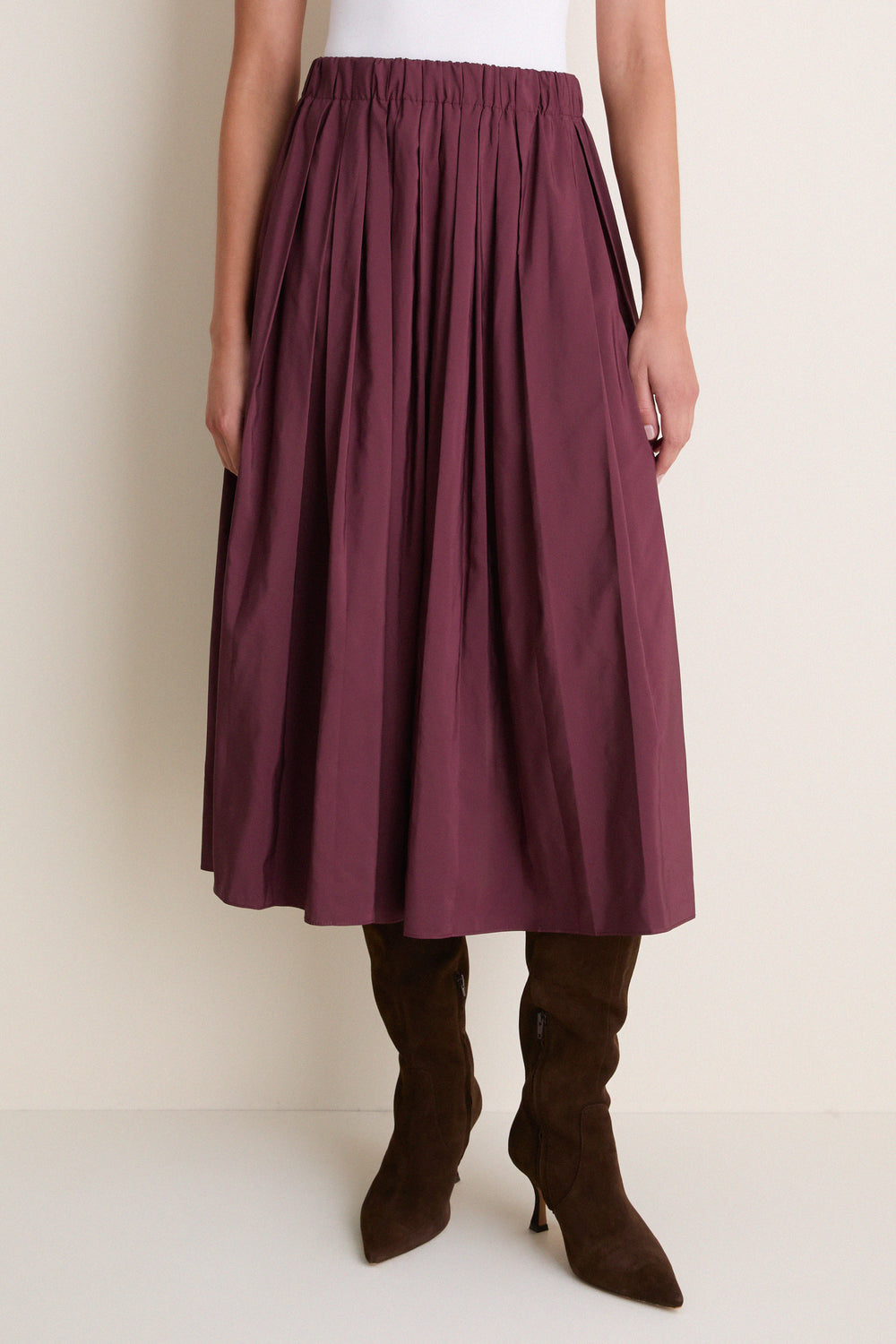 Wine Pleated Dixon Midi Skirt