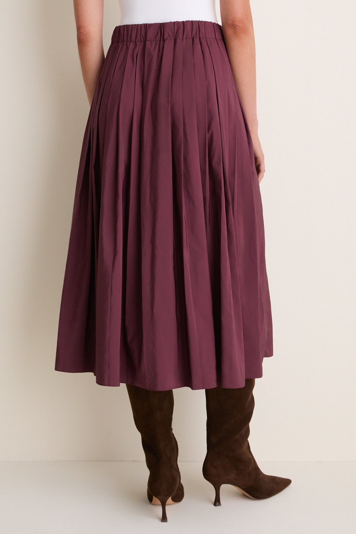 Wine Pleated Dixon Midi Skirt
