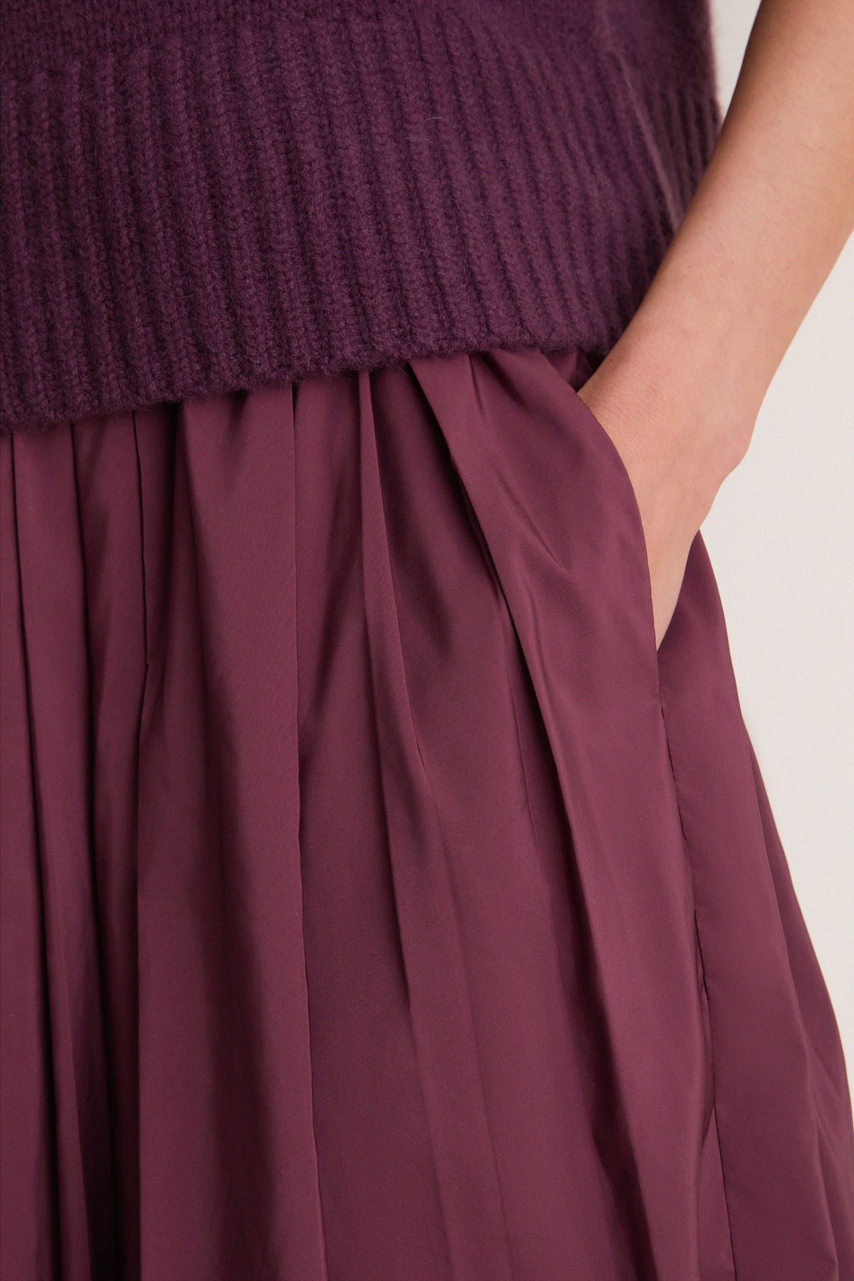 Wine Pleated Dixon Midi Skirt