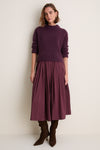 Wine Pleated Dixon Midi Skirt