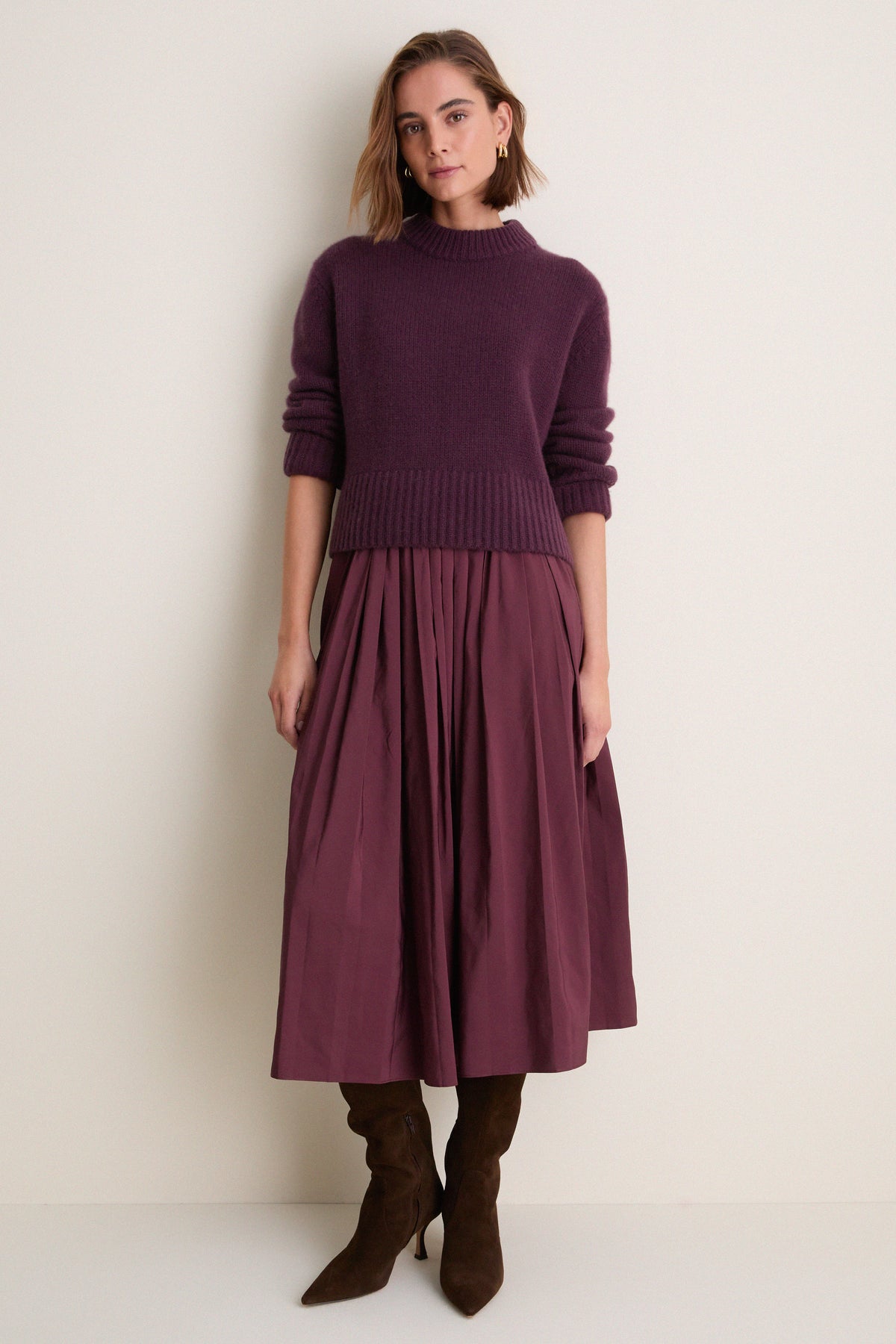 Wine Pleated Dixon Midi Skirt