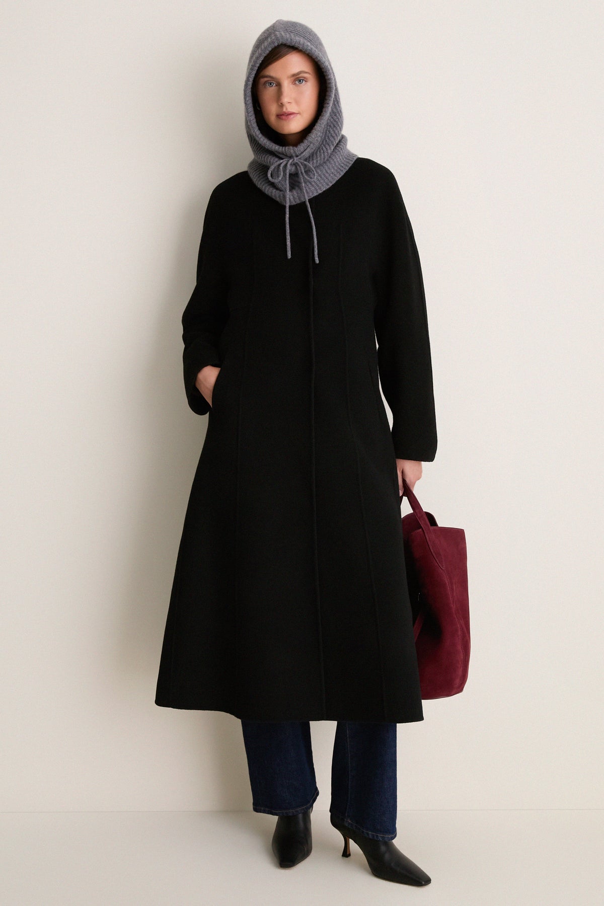 Graphite Cashmere Ribbed Balaclava