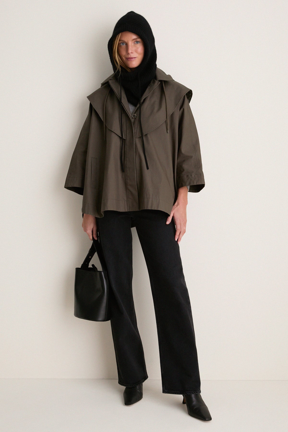 Black Cashmere Ribbed Balaclava