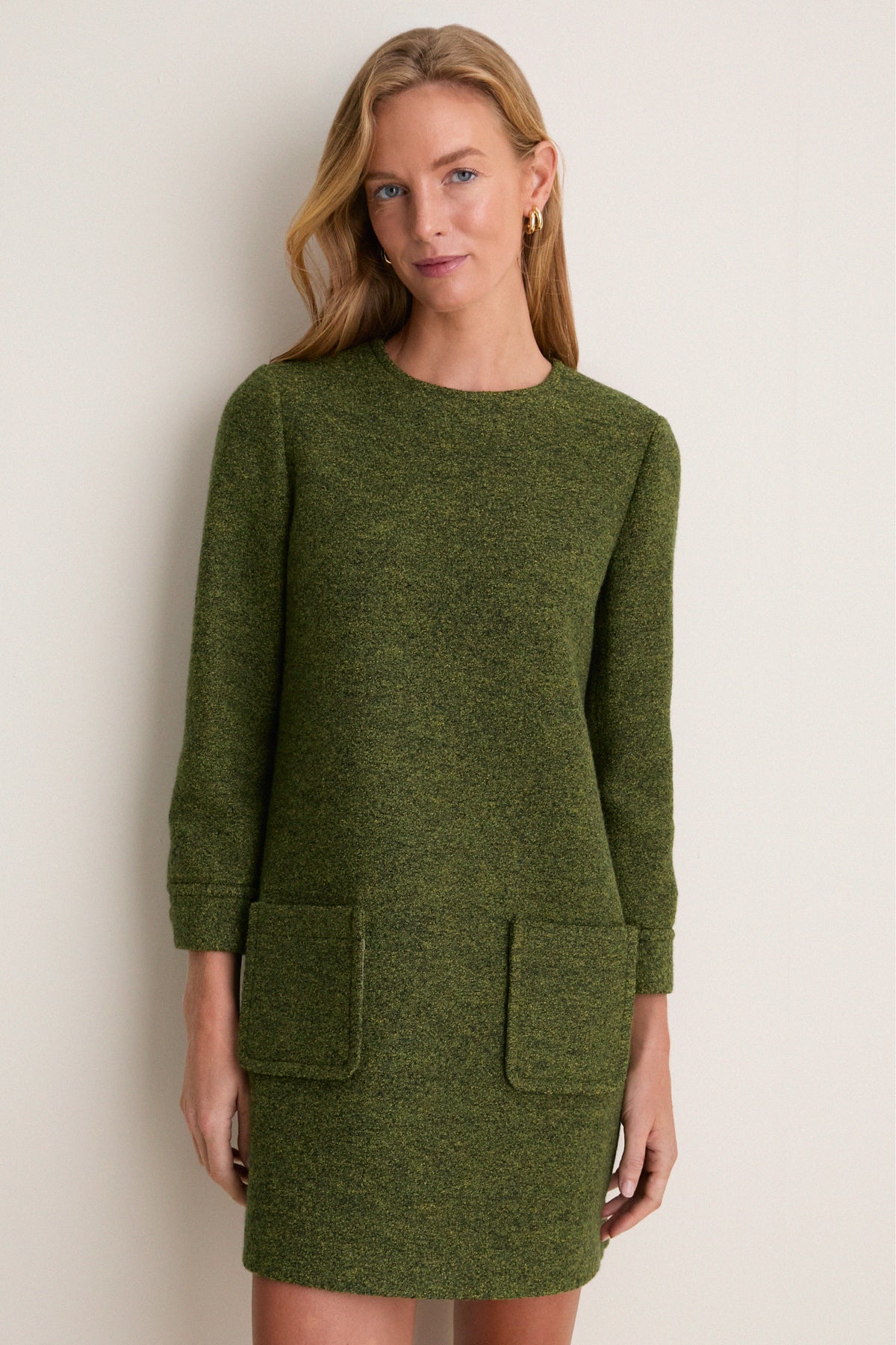Olive Wool Boucle Pearson Dress