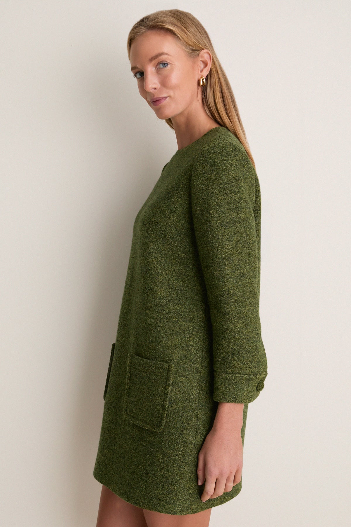 Olive Wool Boucle Pearson Dress