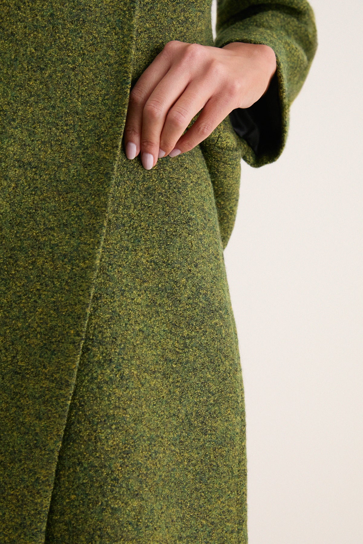 Olive Wool Boucle Meg A-Line Mini Skirt