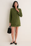 Olive Wool Boucle Meg A-Line Mini Skirt