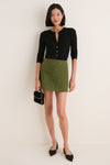 Olive Wool Boucle Meg A-Line Mini Skirt