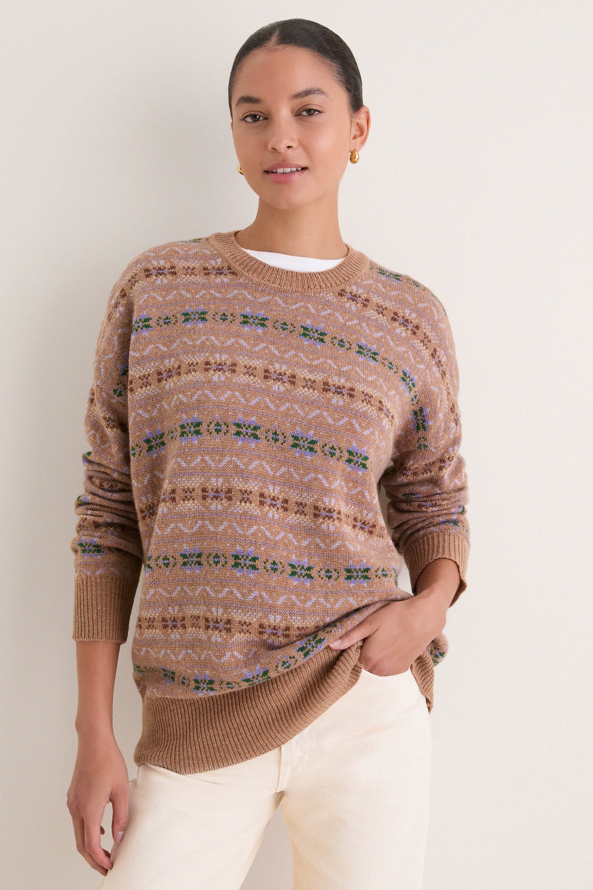 Camel Fair Isle Wool Verbier Crewneck