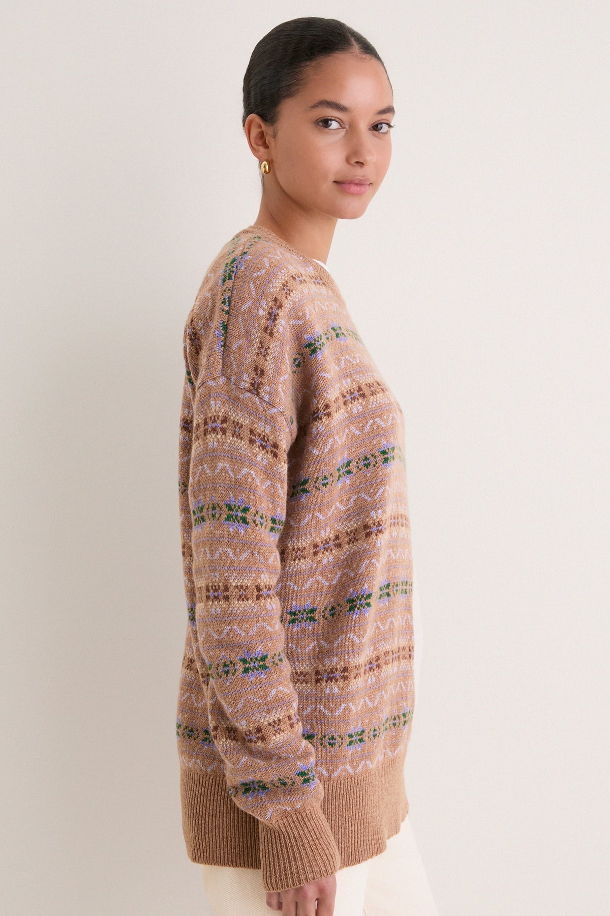 Camel Fair Isle Wool Verbier Crewneck