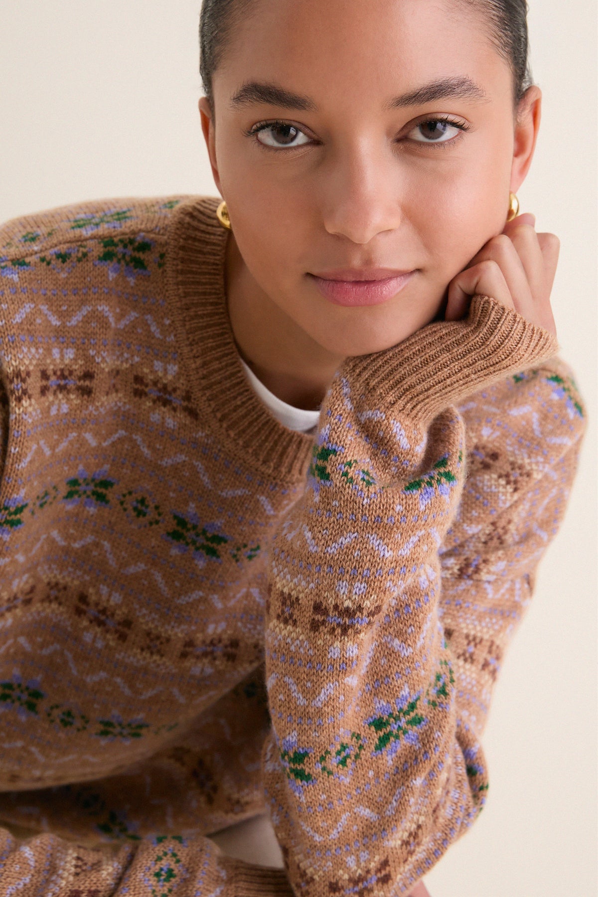 Camel Fair Isle Wool Verbier Crewneck