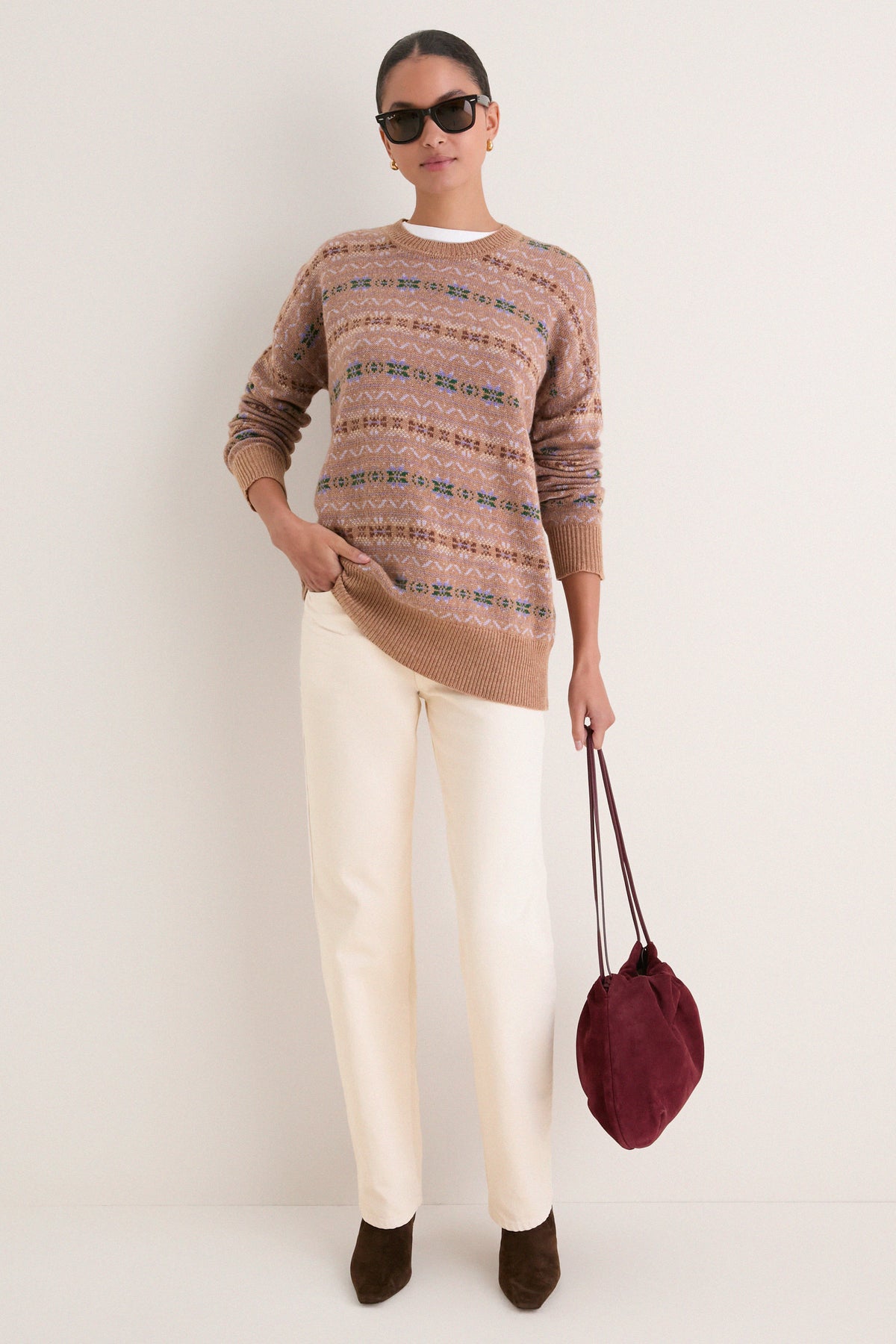 Camel Fair Isle Wool Verbier Crewneck