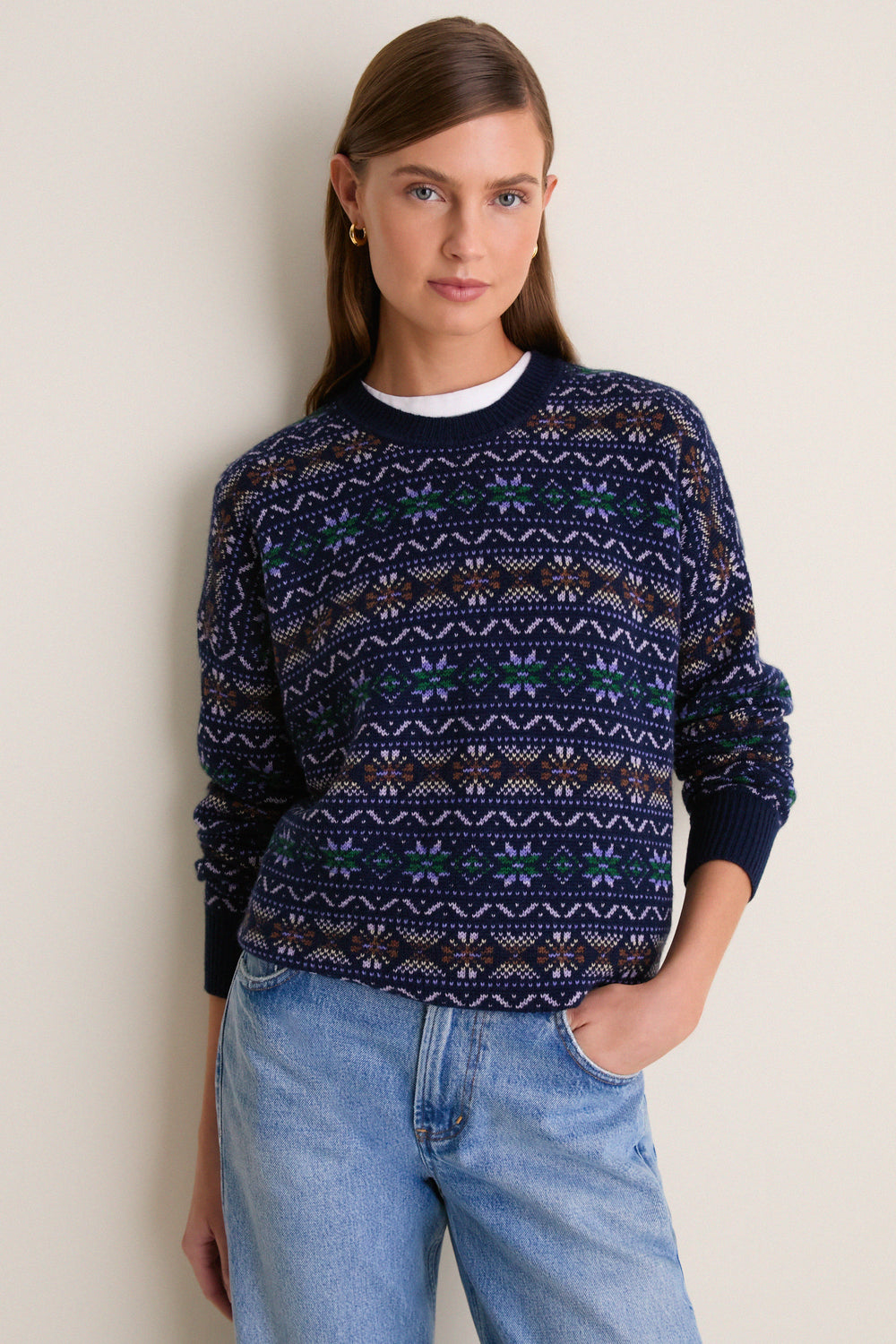 Midnight Fair Isle Wool Verbier Crewneck