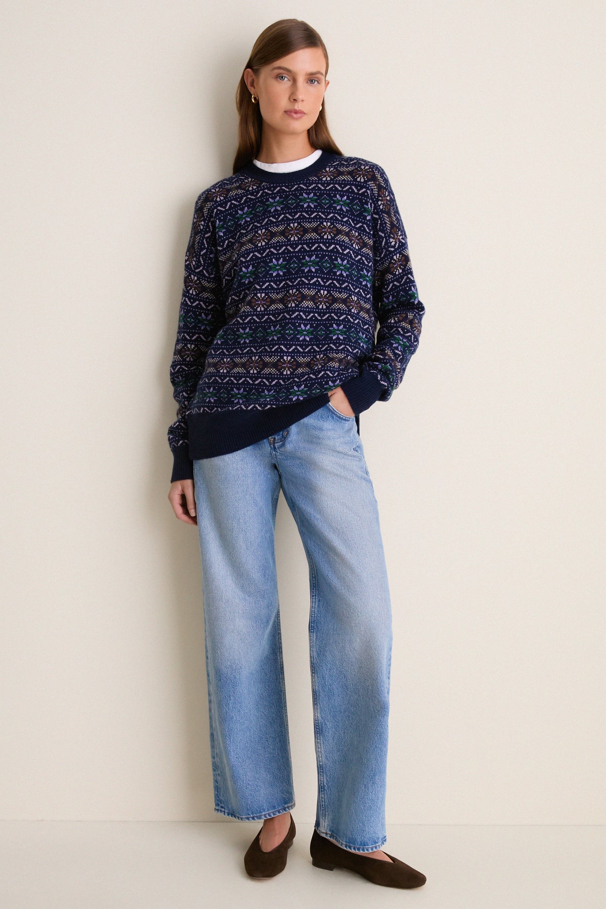 Midnight Fair Isle Wool Verbier Crewneck