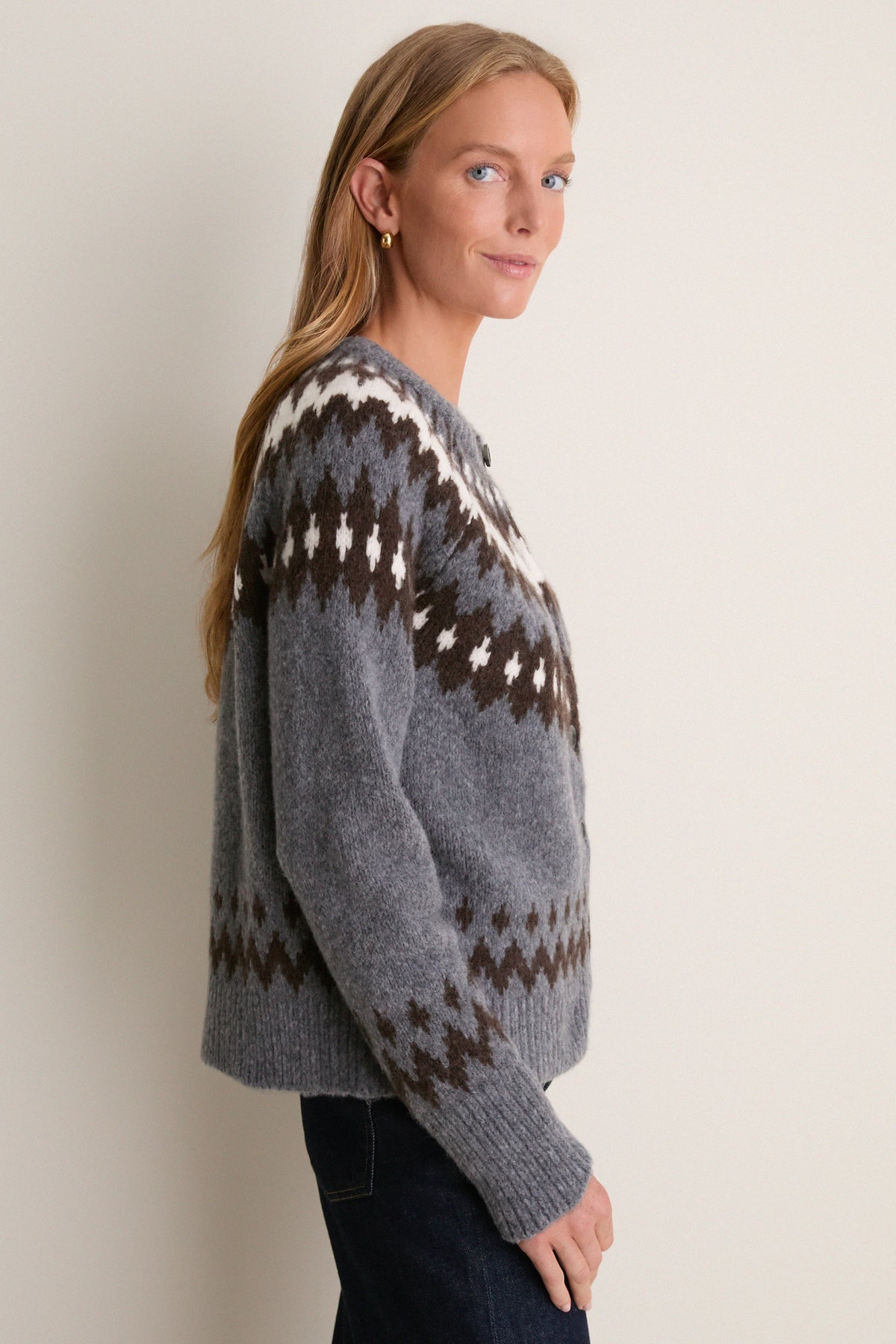 Gray and Brown Marlow Fair Isle Cardigan