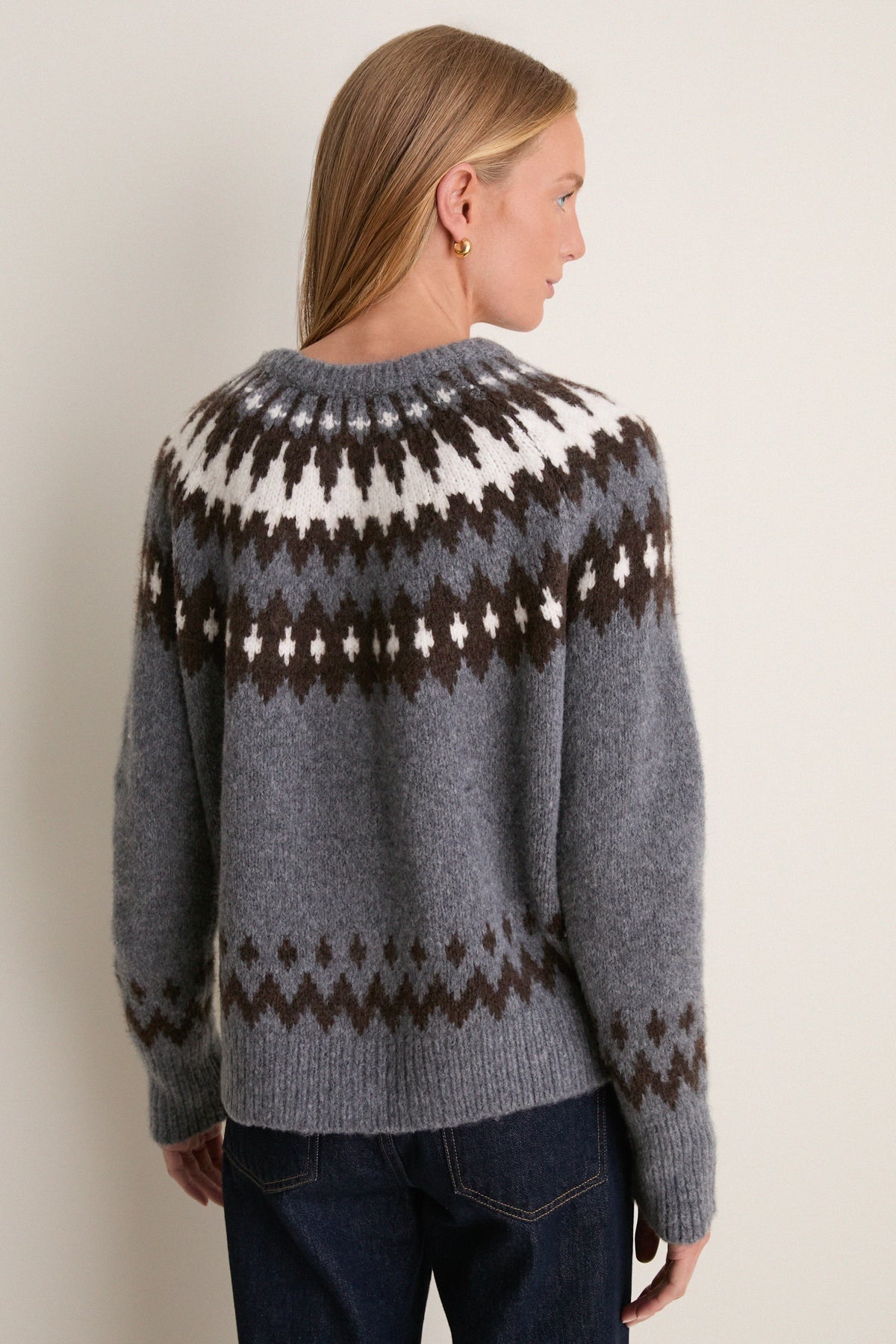 Gray and Brown Marlow Fair Isle Cardigan