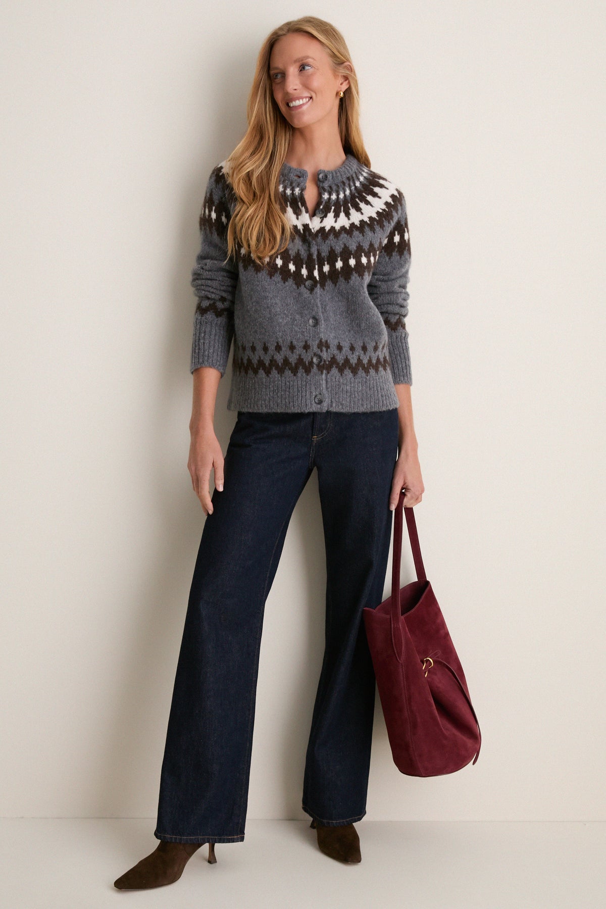 Gray and Brown Marlow Fair Isle Cardigan