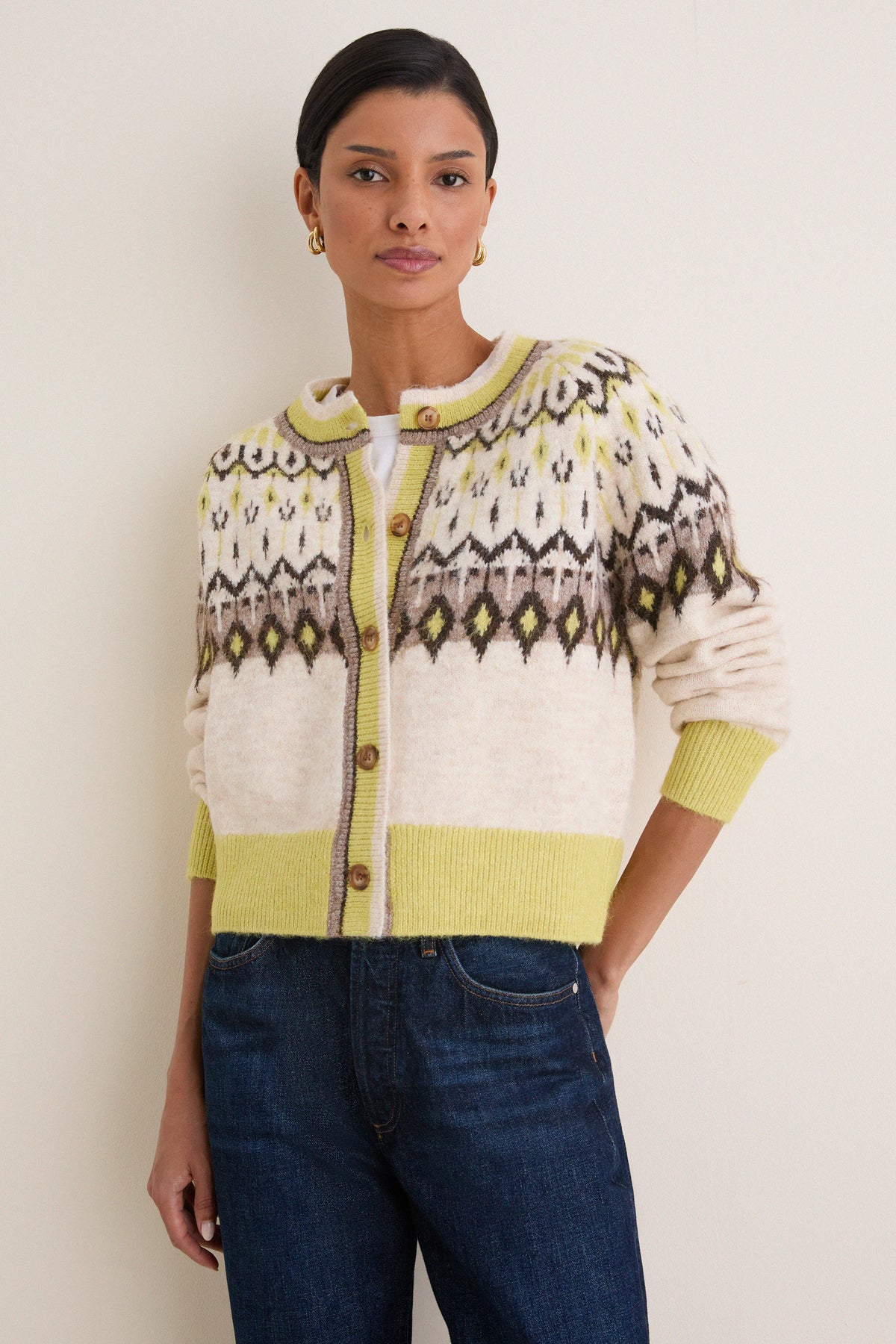 Oat and Lemon Quinn Fair Isle Cardigan