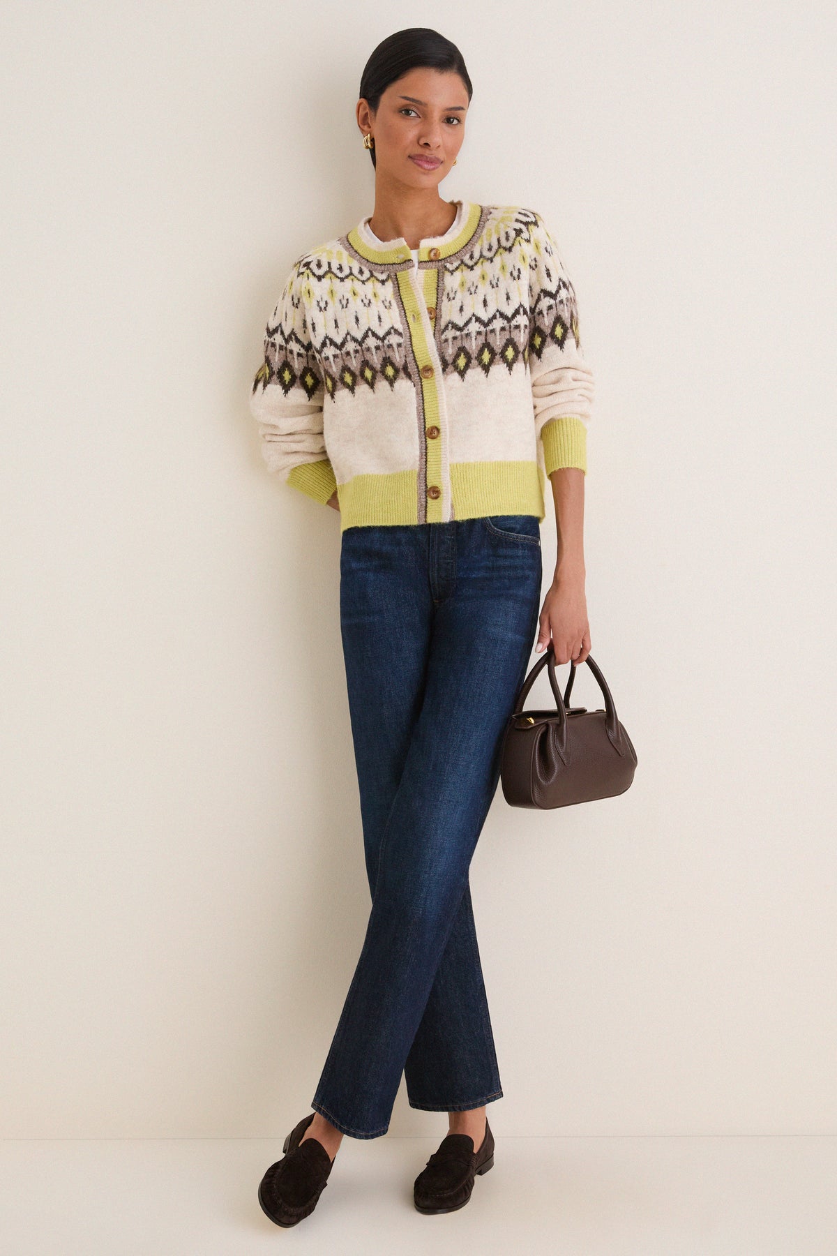 Oat and Lemon Quinn Fair Isle Cardigan