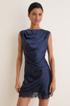 Navy Ryann Mock Neck Lace Hem Mini Dress