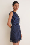 Navy Ryann Mock Neck Lace Hem Mini Dress