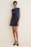 Navy Ryann Mock Neck Lace Hem Mini Dress