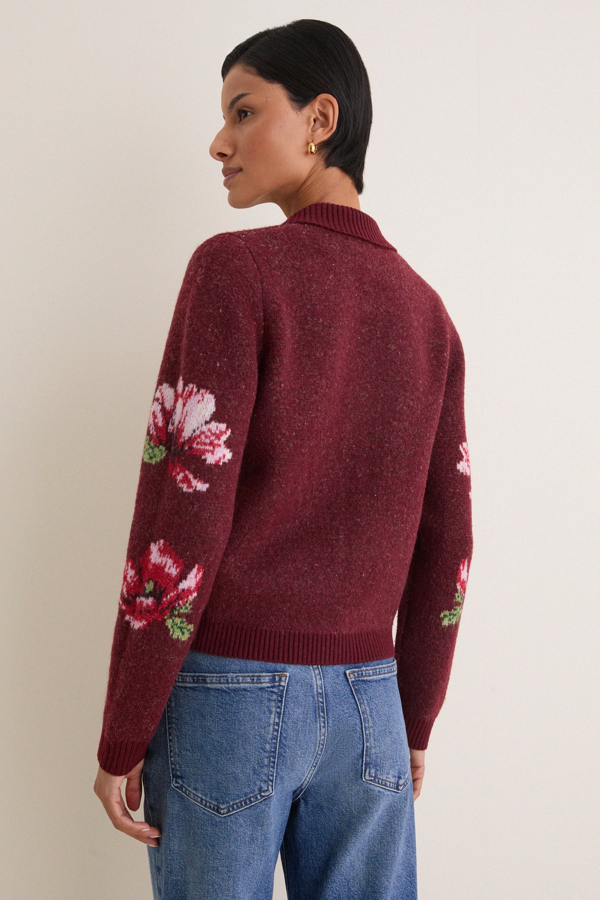 Maroon Viviana Floral Motif Cardigan