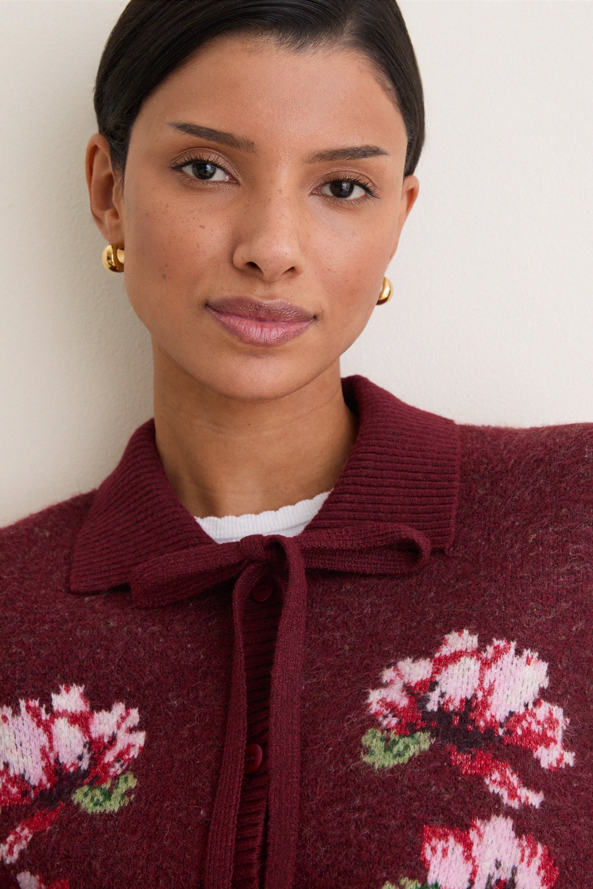 Maroon Viviana Floral Motif Cardigan